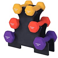 SONGMICS Juego de 6 Mancuernas- 3 Pares de 1 kg- 1-5 kg y 2 kg- con Soporte- Varios Pesos y Colores para Gimnasio y…